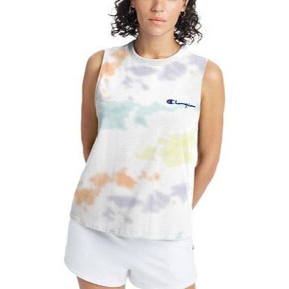 Champion White Pastel Tie Dye Boyfriend Athletic Tank Top S - Picture 1 of 5